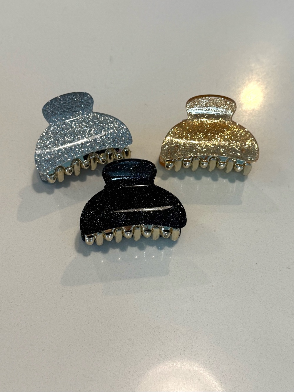 Glitter Hair Claw Clips - Black, Silver & Gold